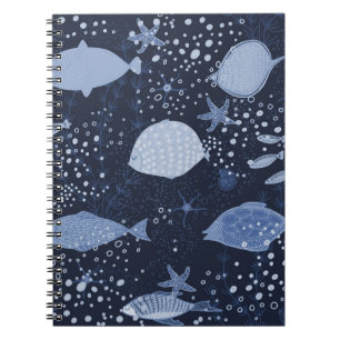 Monochrome sleeping fishes, dark pattern. notizblock
