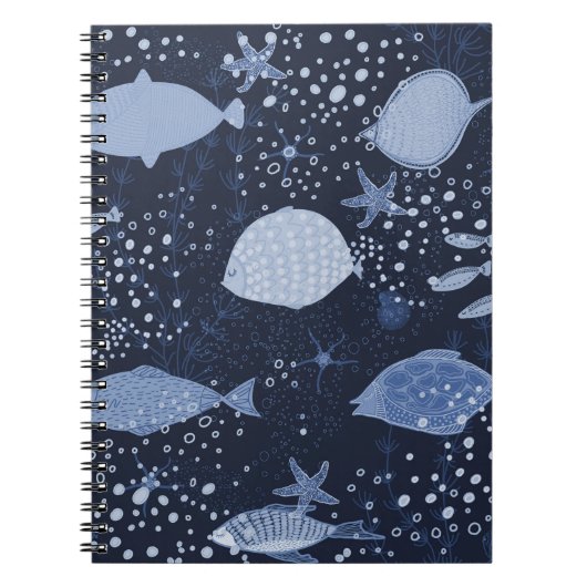 Monochrome sleeping fishes, dark pattern. notizblock (Vorderseite)