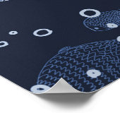 Monochrome sleeping fishes, dark pattern. poster (Ecke)