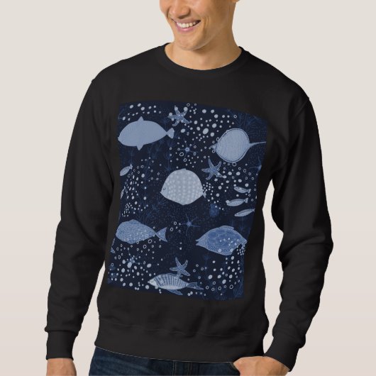 Monochrome sleeping fishes, dark pattern. sweatshirt (Vorderseite)