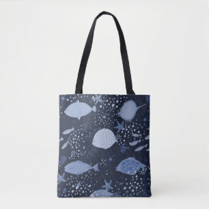 Monochrome sleeping fishes, dark pattern. tasche