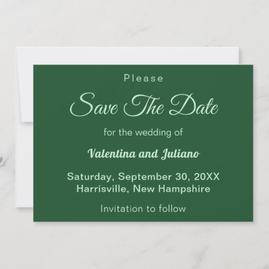 Monochrome Smaragdgrüne Hochzeit speichern das Dat Save The Date (Vorderseite)