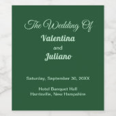 Monochrome Smaragdgrüne Hochzeitsweinflasche Weinetikett (Einzelnes Label)