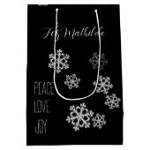 Monochrome Snowflake Weihnachtsmuster mit Skript Mittlere Geschenktüte (Rückseite)