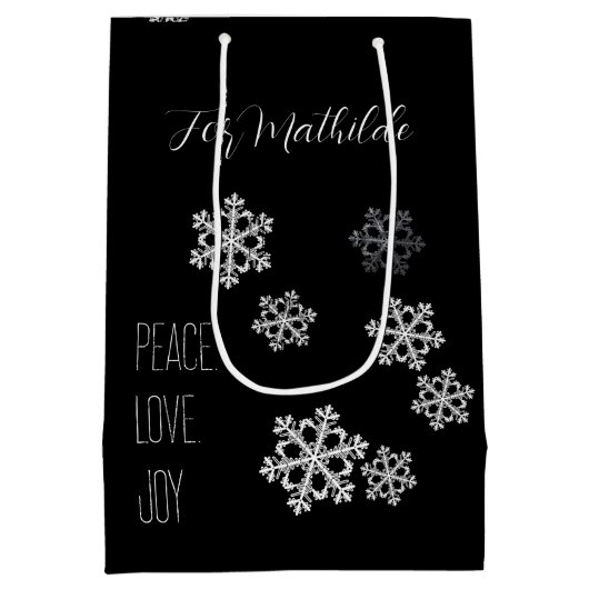 Monochrome Snowflake Weihnachtsmuster mit Skript Mittlere Geschenktüte (Rückseite)