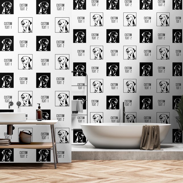 MONOCHROME SPOTTY SCHWARZ-WEISSE HUNDE CARTOON ZEI TAPETE (Badezimmer)