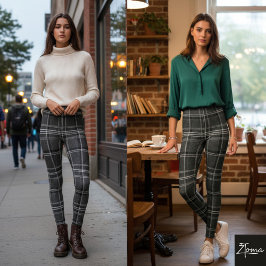 Monochrome Square Plaid Dark Gray Check Leggings