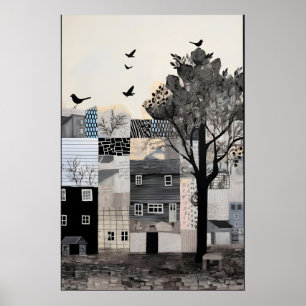Monochrome Stadtlandschaft Kunst Druck Surreal Vin Poster
