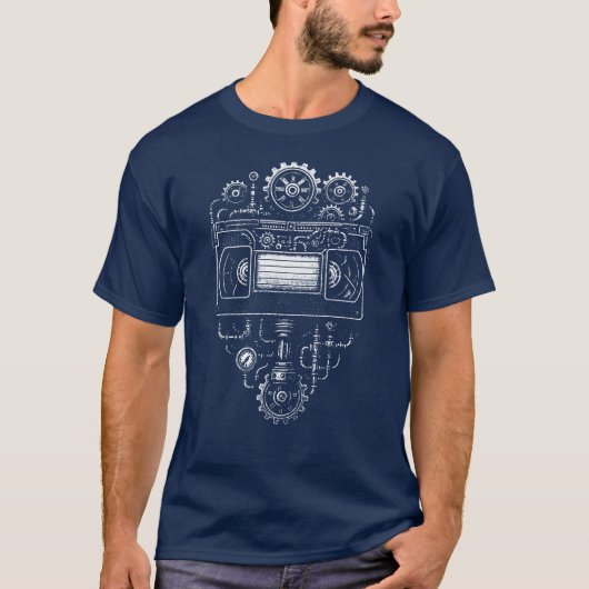 Monochrome Steampunk-VHS-Videoband T-Shirt (Vorderseite)