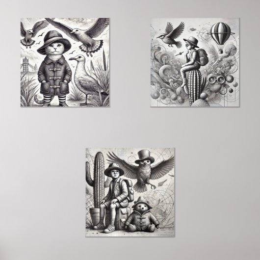 "Monochrome Surrealismus-Sammlung" Bilderwand Sets (Vorderseite)