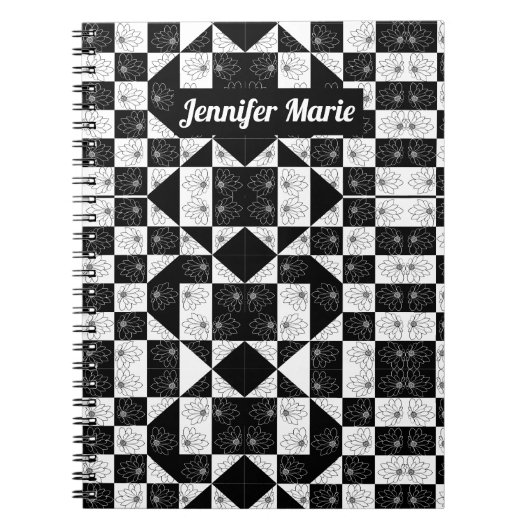 Monochrome Tafel mit Blumendreiecken, Monogramm Notizblock (Vorderseite)