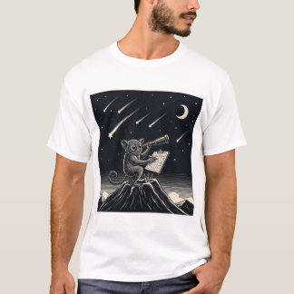 Monochrome Tarsier Astronomer - Night Sky Ai Art T-Shirt