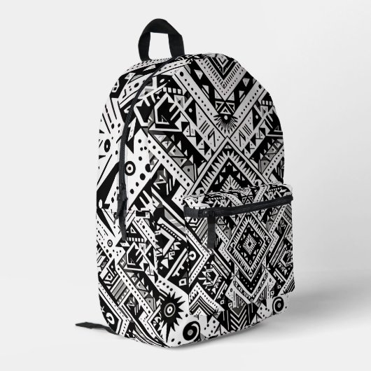 Monochrome Tribal- Bold Symmetrie in Schwarz Bedruckter Rucksack (Rückseitige Ecke links)