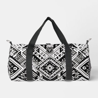 Monochrome Tribal- Bold Symmetrie in Schwarz Duffle Bag