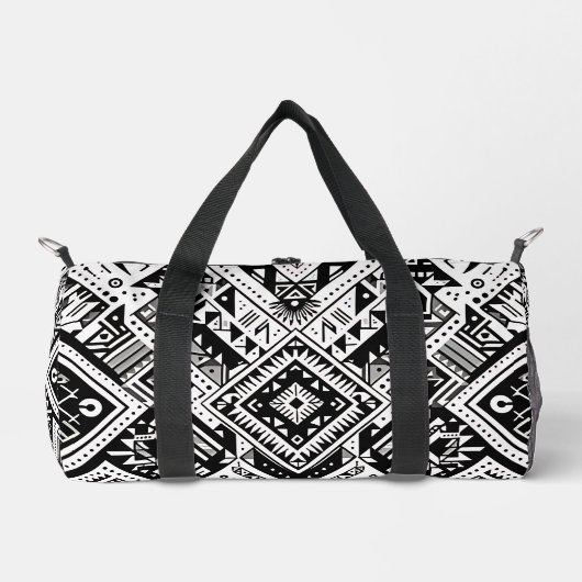 Monochrome Tribal- Bold Symmetrie in Schwarz Duffle Bag (Vorderseite)