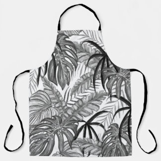 Monochrome Tropical Leaves Pattern | Elegant Black Schürze