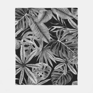Monochrome tropische, Aquarellfarben Blätter Textu Fleecedecke