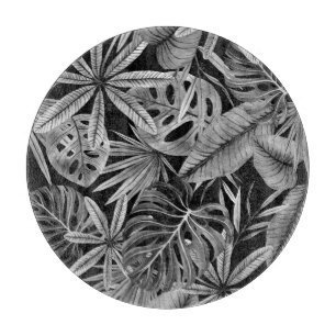 Monochrome tropische, Aquarellfarben Blätter Textu Schneidebrett