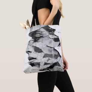Monochrome Urban Graffiti Woman Beauty Portrait Tasche