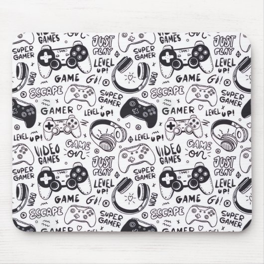 Monochrome Videospiel-Doodle-Mauspad Mousepad (Vorne)