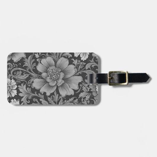 Monochrome Vintage Floral Pattern  Gepäckanhänger (Vorderseite horizontal)
