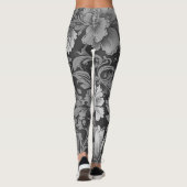 Monochrome Vintage Floral Pattern  Leggings (Rückseite)
