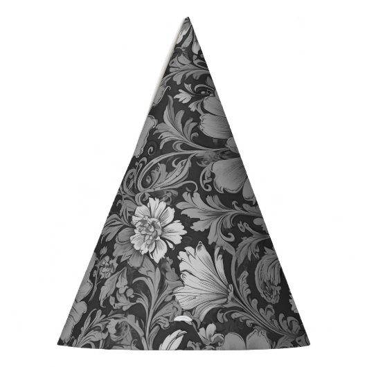Monochrome Vintage Floral Pattern  Partyhütchen (Links)