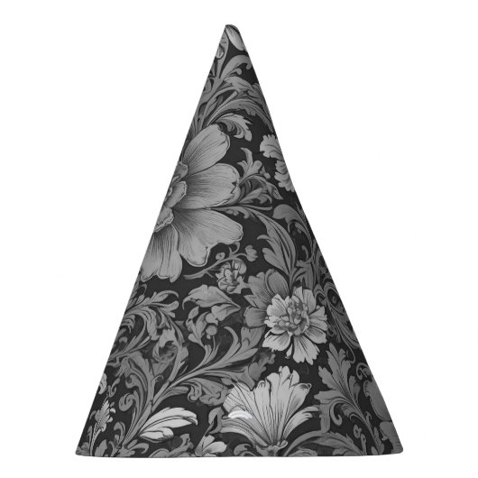 Monochrome Vintage Floral Pattern  Partyhütchen (Rechts)