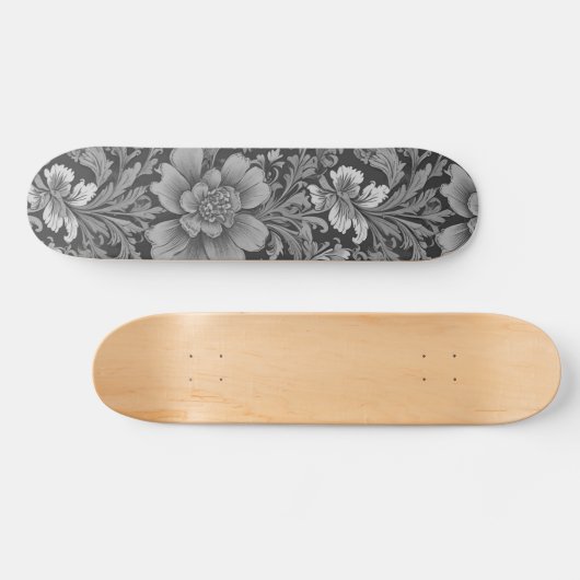 Monochrome Vintage Floral Pattern  Skateboard (Horizontal)