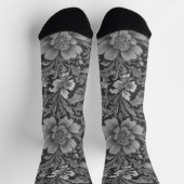 Monochrome Vintage Floral Pattern  Socken (Oben)