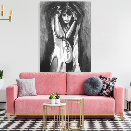 Monochrome Wasserfarbe von Sara Motolanez Leinwanddruck (Insitu (Wohnzimmer))