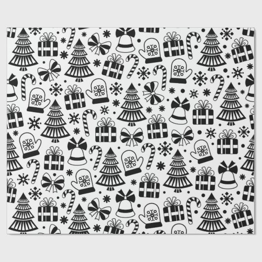 Monochrome Weihnachten Geschenkpapier (Flach)