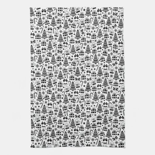 Monochrome Weihnachtsgestaltung Geschirrtuch (Vertikal)
