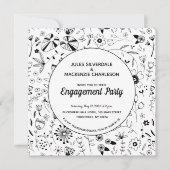 Monochrome Wild Blume Moderne Engagement Party Einladung (Vorderseite)