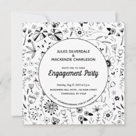 Monochrome Wild Blume Moderne Engagement Party Einladung