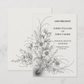 Monochrome Wildblumen-Hochzeit - Save The Date (Vorne/Hinten)