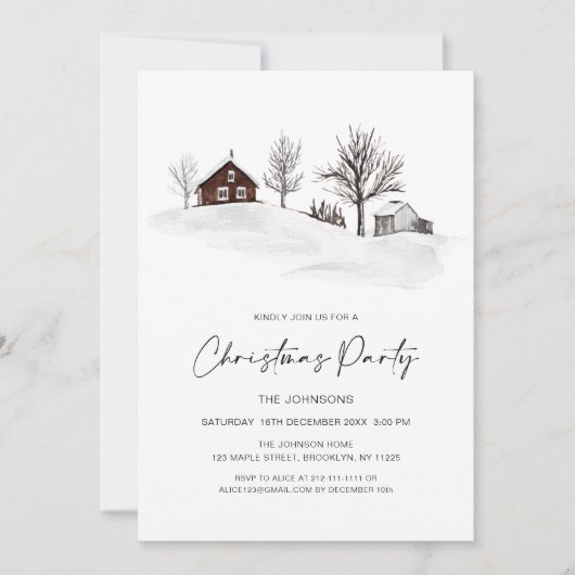 Monochrome Winter Weihnachten-Party Einladung (Vorderseite)