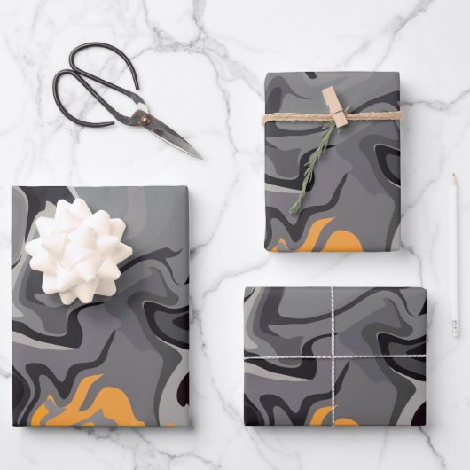 Monochrome Wirbel mit fiery Highlights Geschenkpapier Set (Vorderseite)