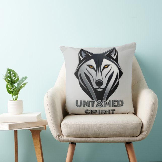 Monochrome Wolf-Silhouette in einem fett Abstrakte Kissen (Stuhl )