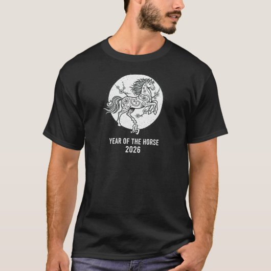 Monochrome Year of the Horse 2026 Line Art T-Shirt (Vorderseite)