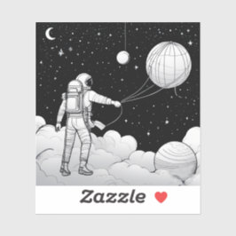 Monochromer Astronaut hält Ballonplaneten  Aufkleber