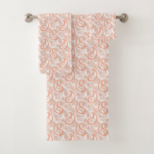 Monochromes beige-weiß-orange Paisley-Muster. Badhandtuch Set