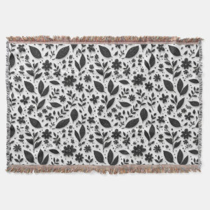 Monochromes Blumenmuster mit Blättern und Blüten Decke