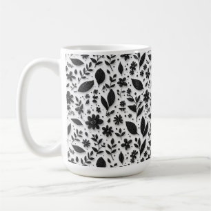 Monochromes Blumenmuster mit Blättern und Blüten Kaffeetasse