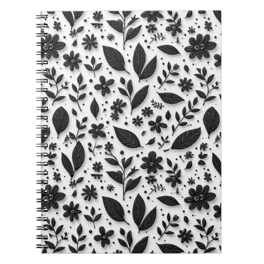Monochromes Blumenmuster mit Blättern und Blüten Notizblock (Vorderseite)