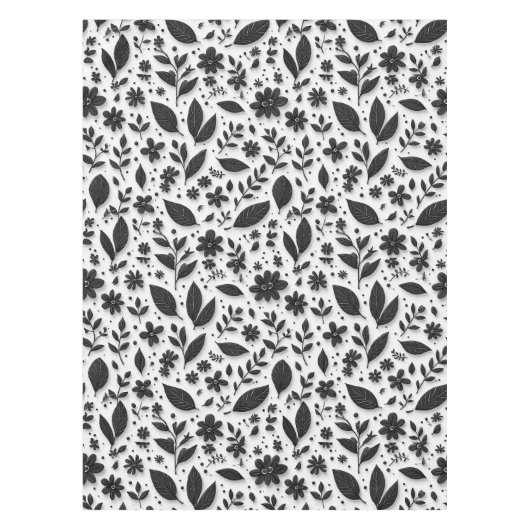 Monochromes Blumenmuster mit Blättern und Blüten Tischdecke (Vorderseite)