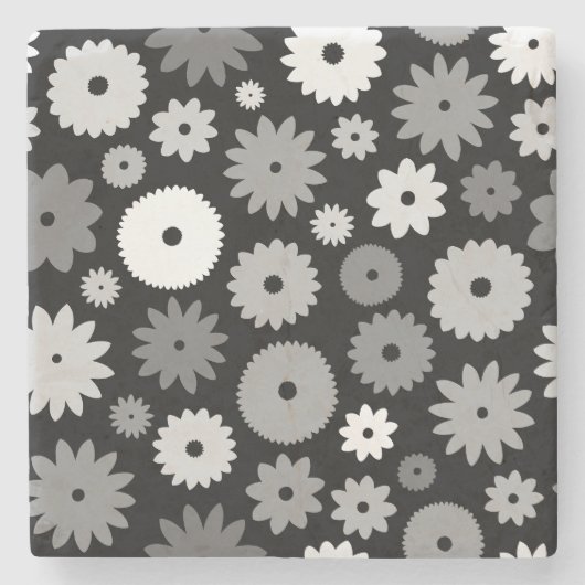 Monochromes Blütenmuster Steinuntersetzer (Vorderseite)