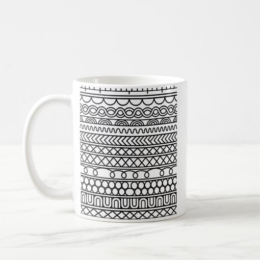 Monochromes Boho-Strickmuster | Tribal geometrisch Kaffeetasse (Links)