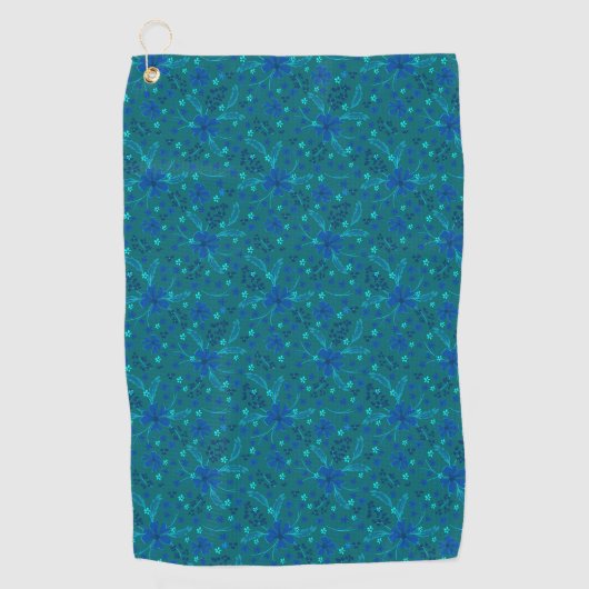 Monochromes dunkles Türkisblau Retro-Blumenmuster Golfhandtuch (Vorderseite)