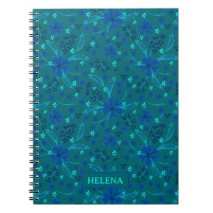 Monochromes dunkles Türkisblau Retro floral Notizblock